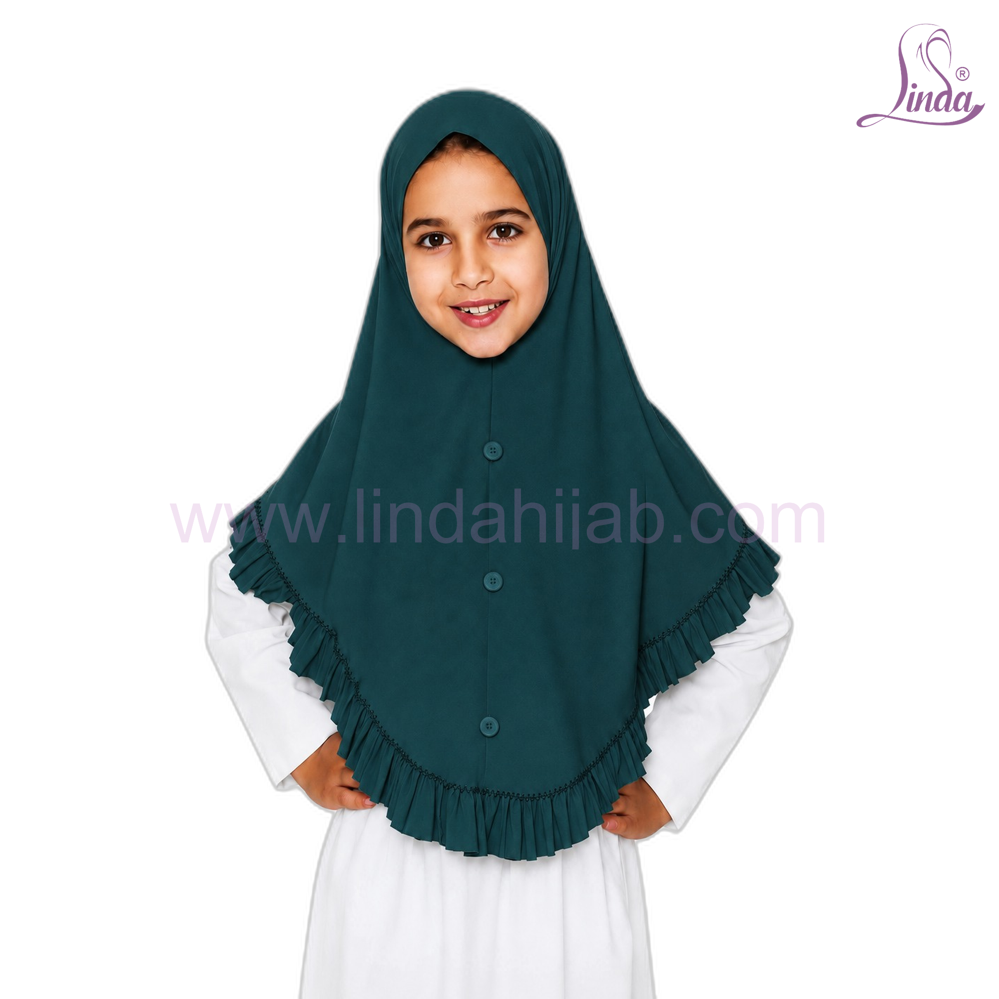 Kids Instant Hijab with Pleated Frill – Girls Rayon Slip-On Amira Hijab with Pearl Buttons | Size XS