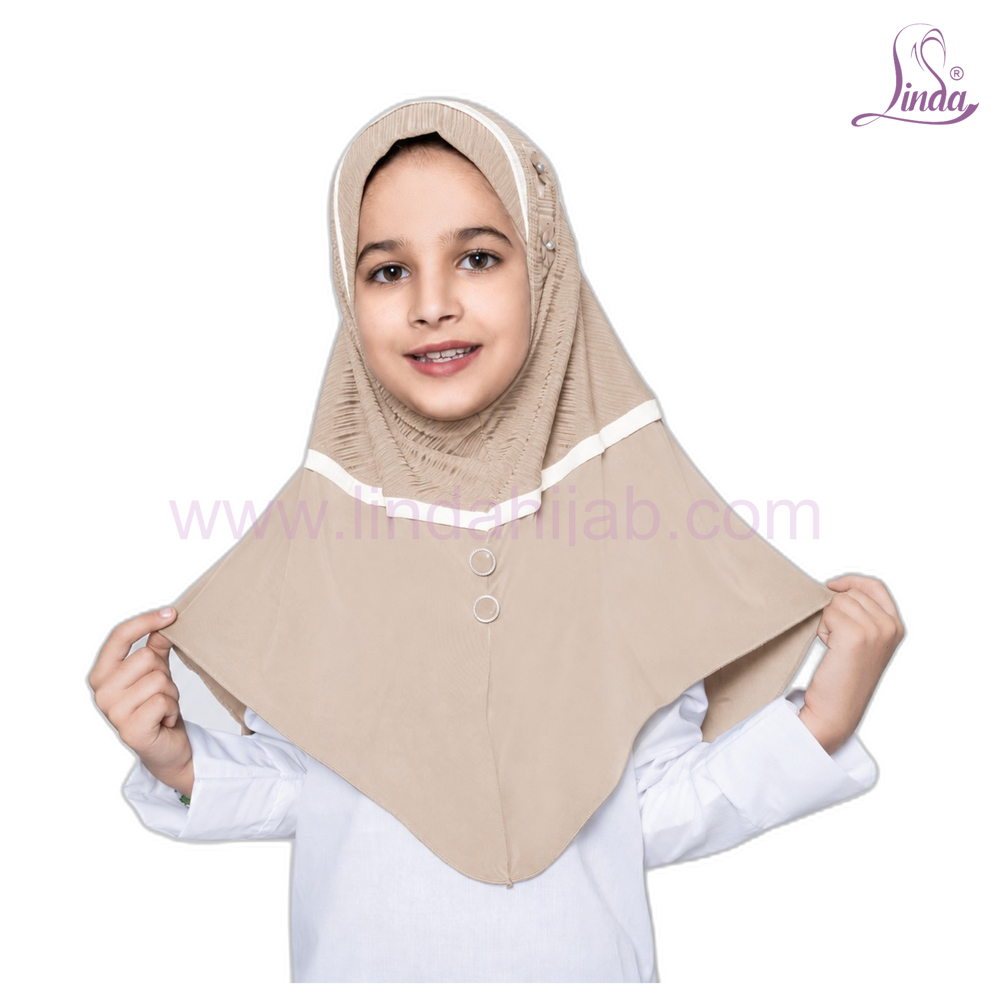 Kids Instant Hijab with White Contrast Trim – Girls Rayon Slip-On Amira Hijab | Size XS
