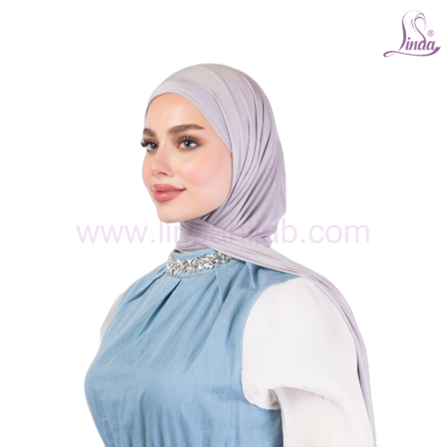 Linda Ninja Hijab with Attached Shawl – Cotton Full-Coverage Underscarf & Wrap in Lilac Grey - Image 3