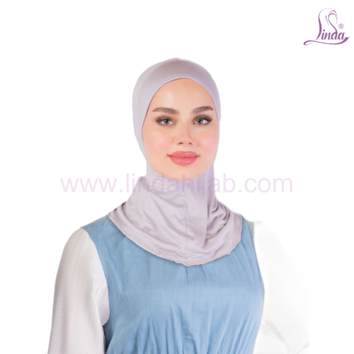 Linda Ninja Hijab with Attached Shawl – Cotton Full-Coverage Underscarf & Wrap in Lilac Grey - Image 4