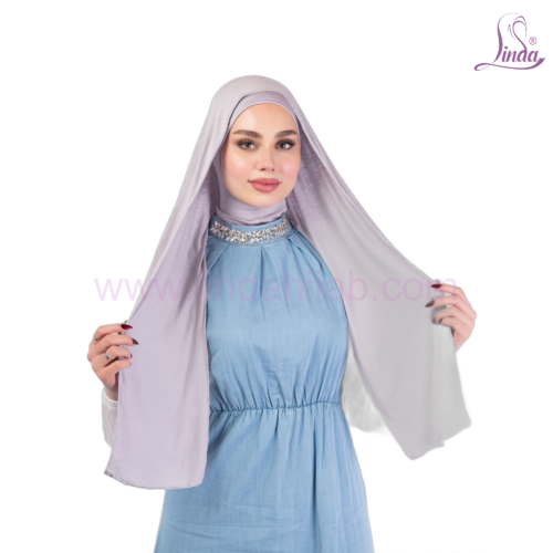Linda Ninja Hijab with Attached Shawl – Cotton Full-Coverage Underscarf & Wrap in Lilac Grey - Image 1
