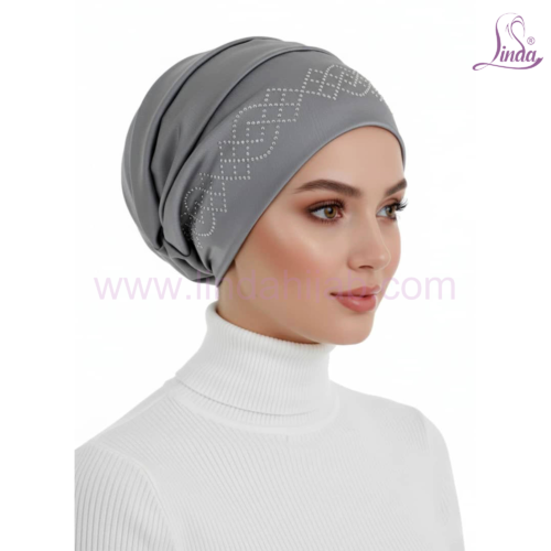 Linda Chiffon Bonnet Turban with Rhinestone Motif – Lightweight Instant Turban in Multiple Colours - Image 3
