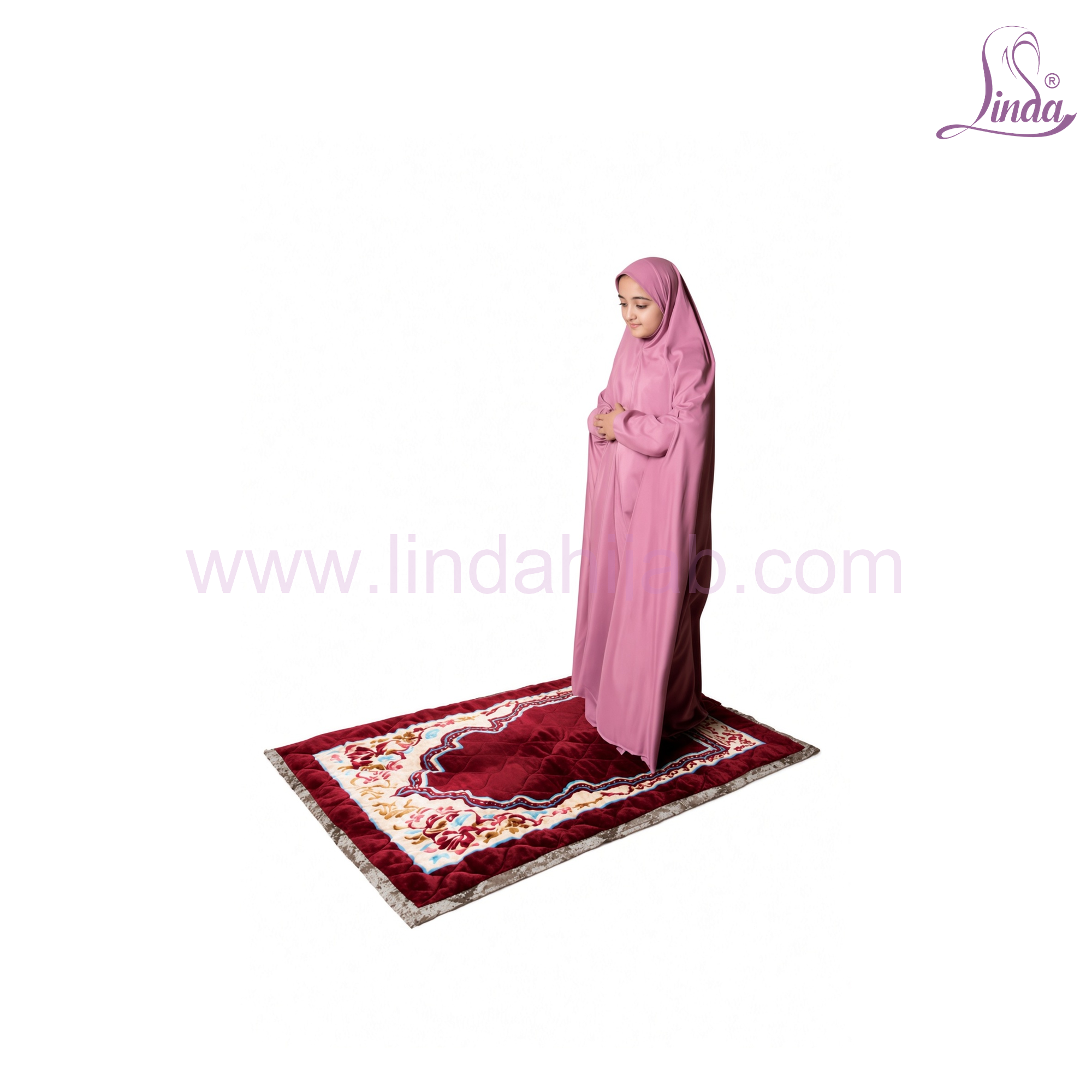 Girls Two Piece Prayer Set – Long Khimar & Matching Skirt, Dusty Rose Pink